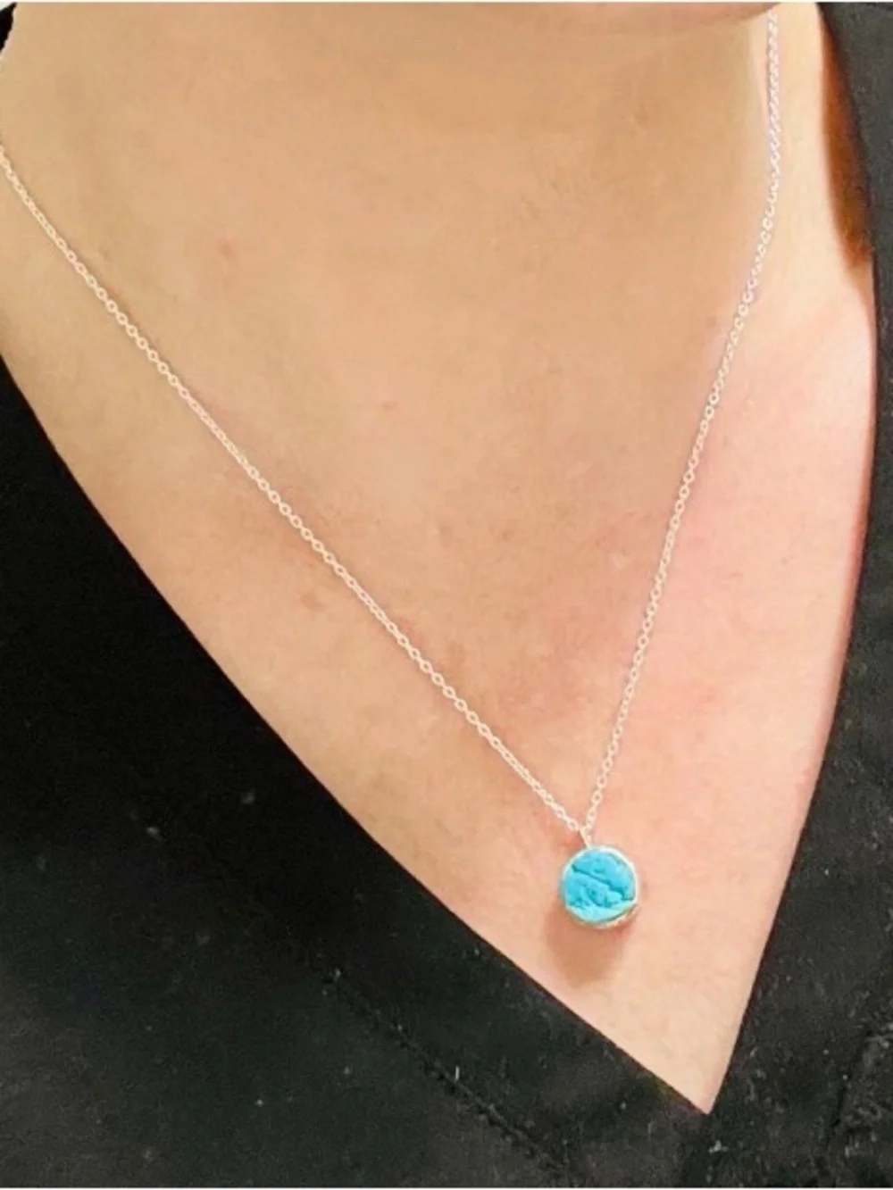 Raw Turquoise Pendant Necklace - Silver Chain